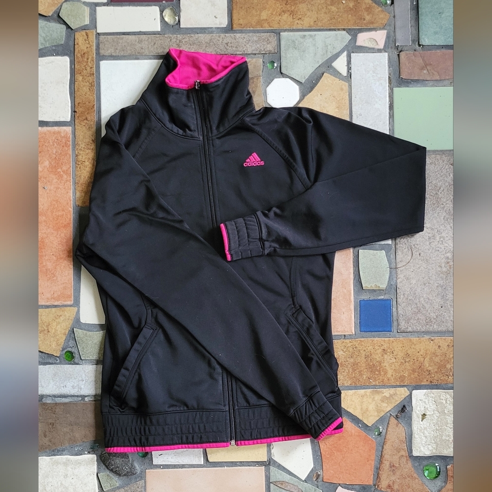 Adidas Black and Pink Track Jacket Sleek Athletic Fit